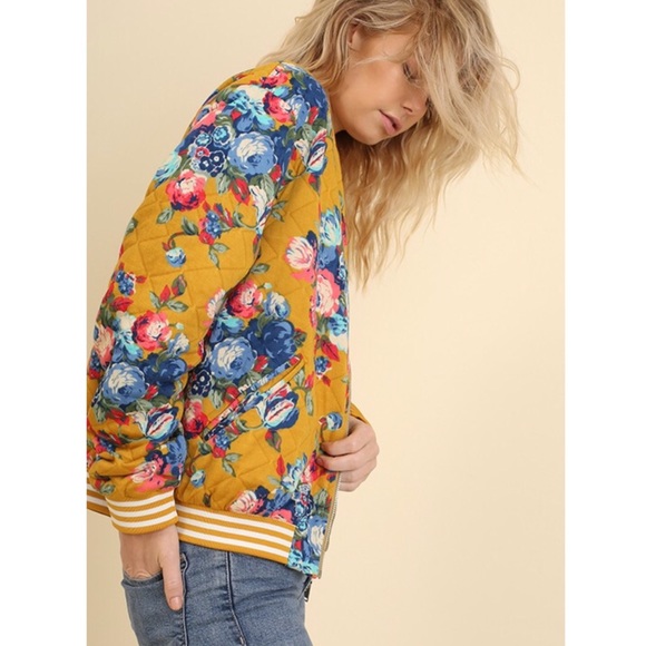 Last One! Mustard Floral Bomber Jacket - Picture 6 of 8